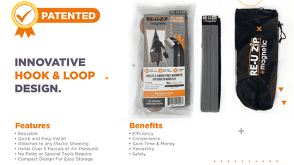 RE-U-ZIP™ INNOVATIVE DUST BARRIER SOLUTIONS RE-U-ZIP™ Reusable Magnetic Entry Strip (Requires Mounting Strips)